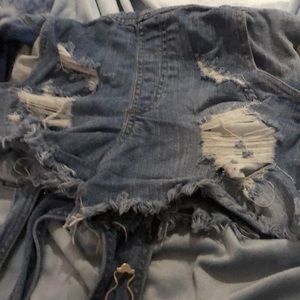 Distressed Blue jean Jumper shorts